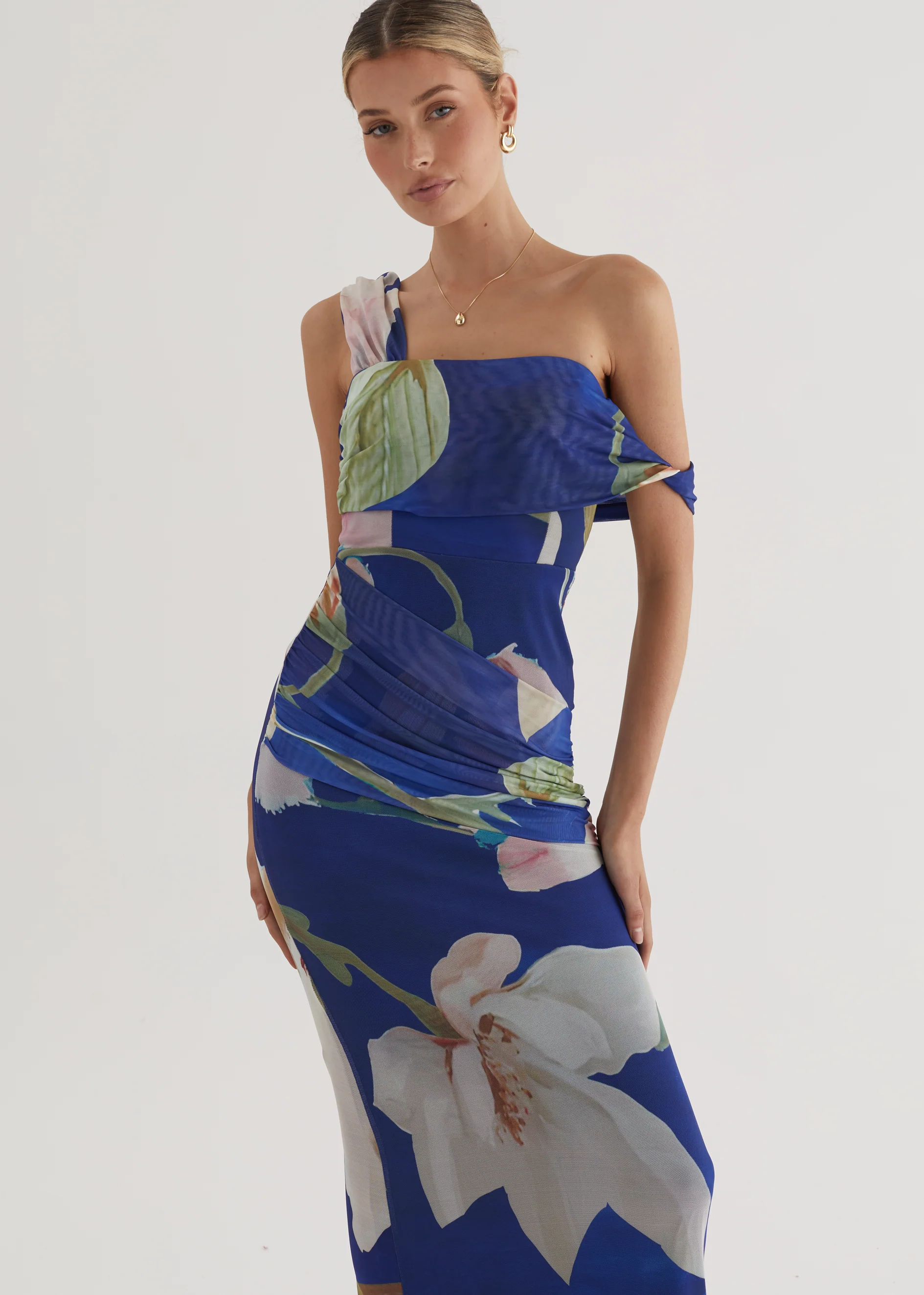 Helena Mesh Maxi Dress - Blue Flowers - Image 2