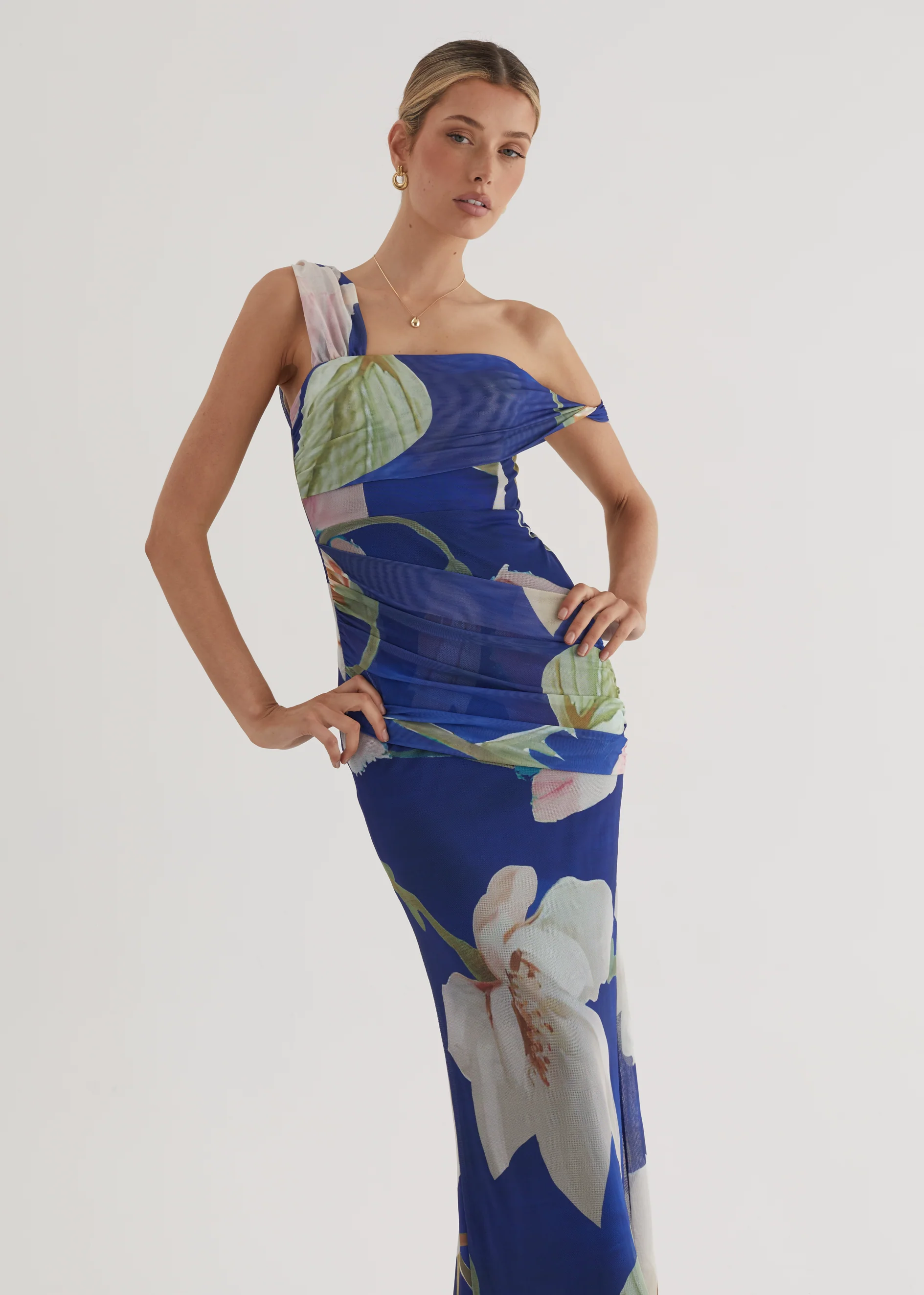 Helena Mesh Maxi Dress - Blue Flowers - Image 6
