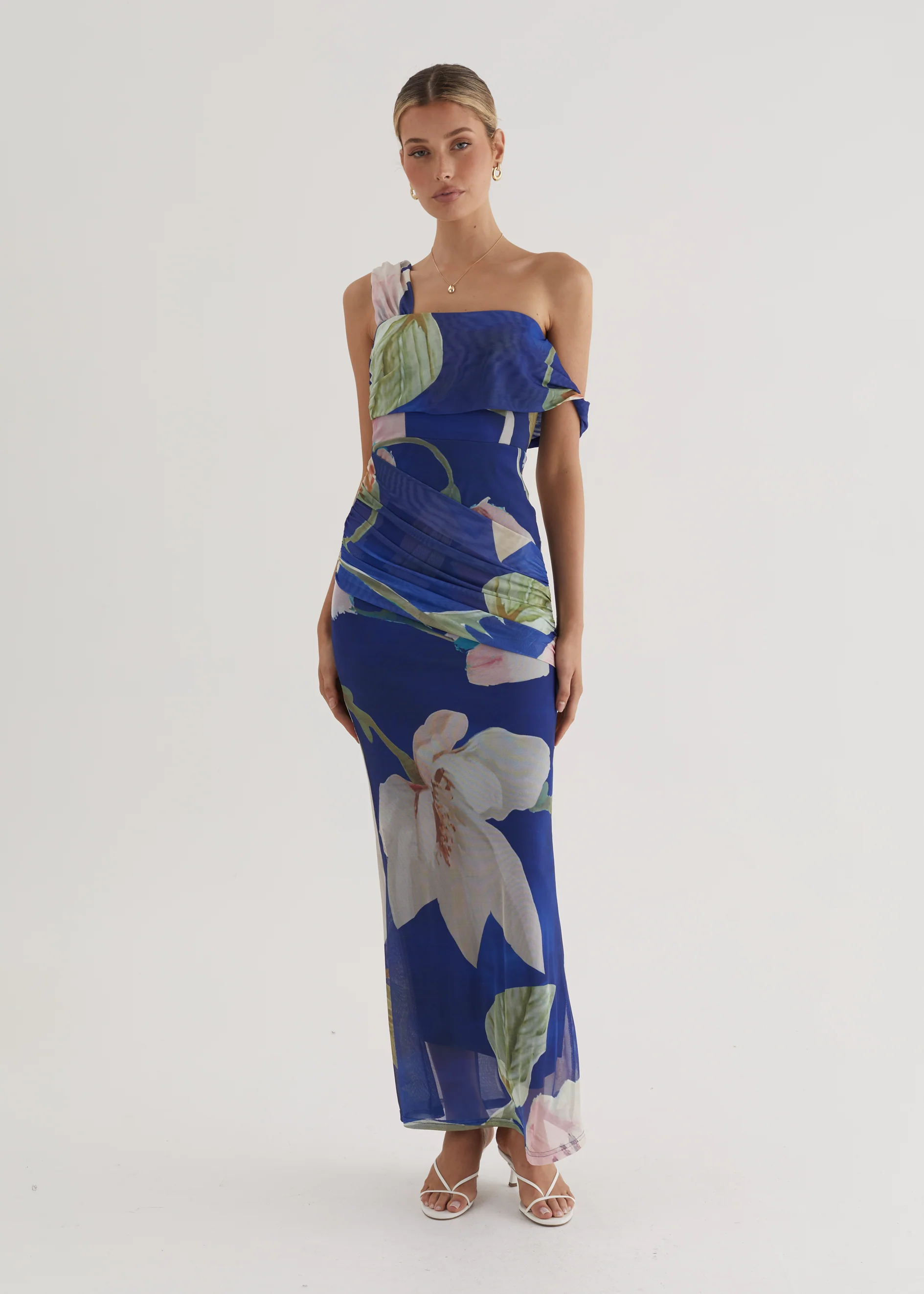 Helena Mesh Maxi Dress - Blue Flowers - Image 7