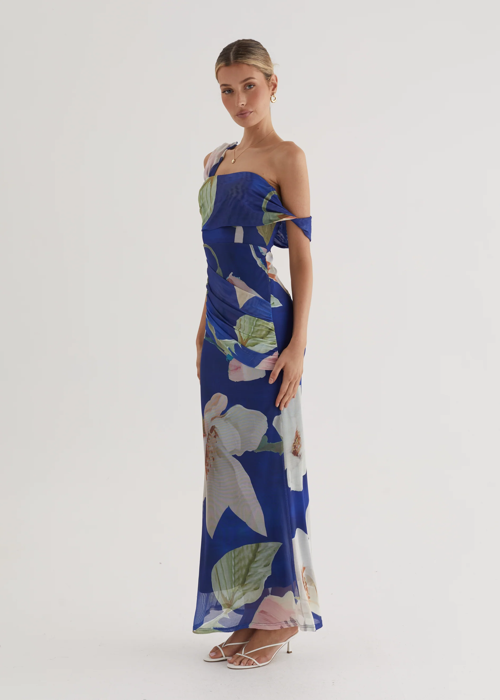 Helena Mesh Maxi Dress - Blue Flowers - Image 8