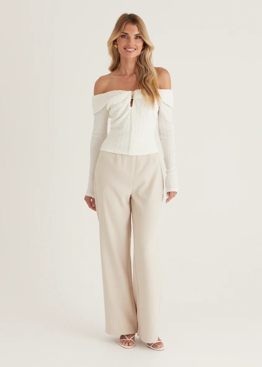 Imcroe Off Shoulder Top - Off White - Image 11