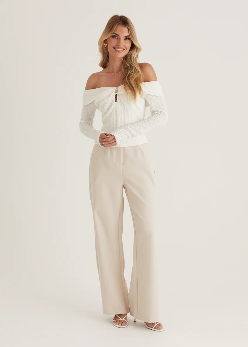 Imcroe Off Shoulder Top - Off White - Image 8