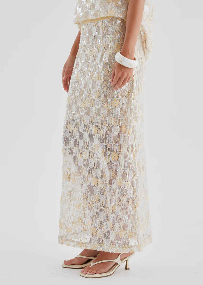 Inari Sequin Lace Maxi Skirt - Golden - Image 5