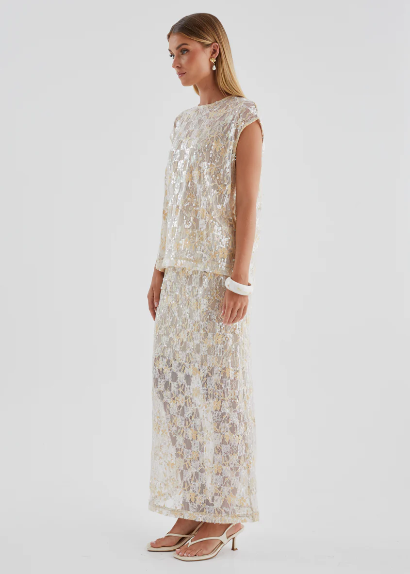 Inari Sequin Lace Maxi Skirt - Golden - Image 7