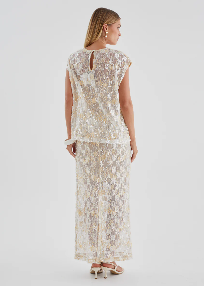 Inari Sequin Lace Maxi Skirt - Golden - Image 8