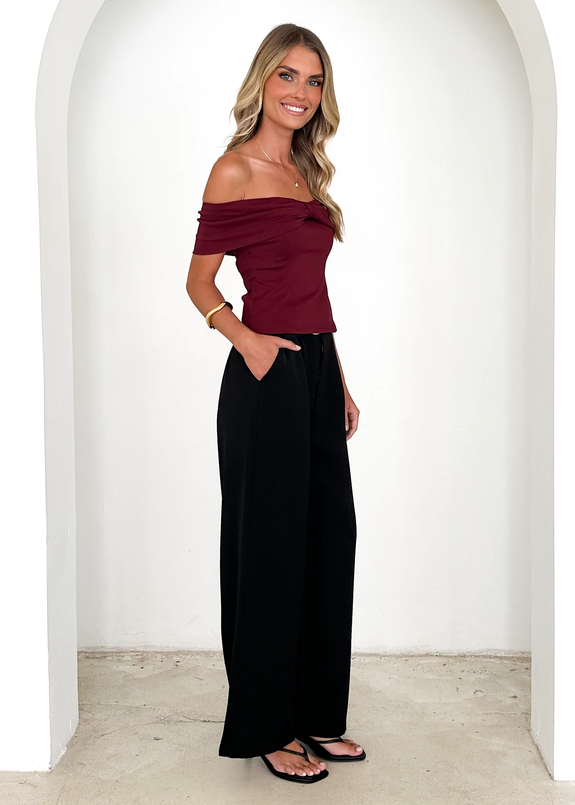Indikah Off Shoulder Top - Wine - Image 6