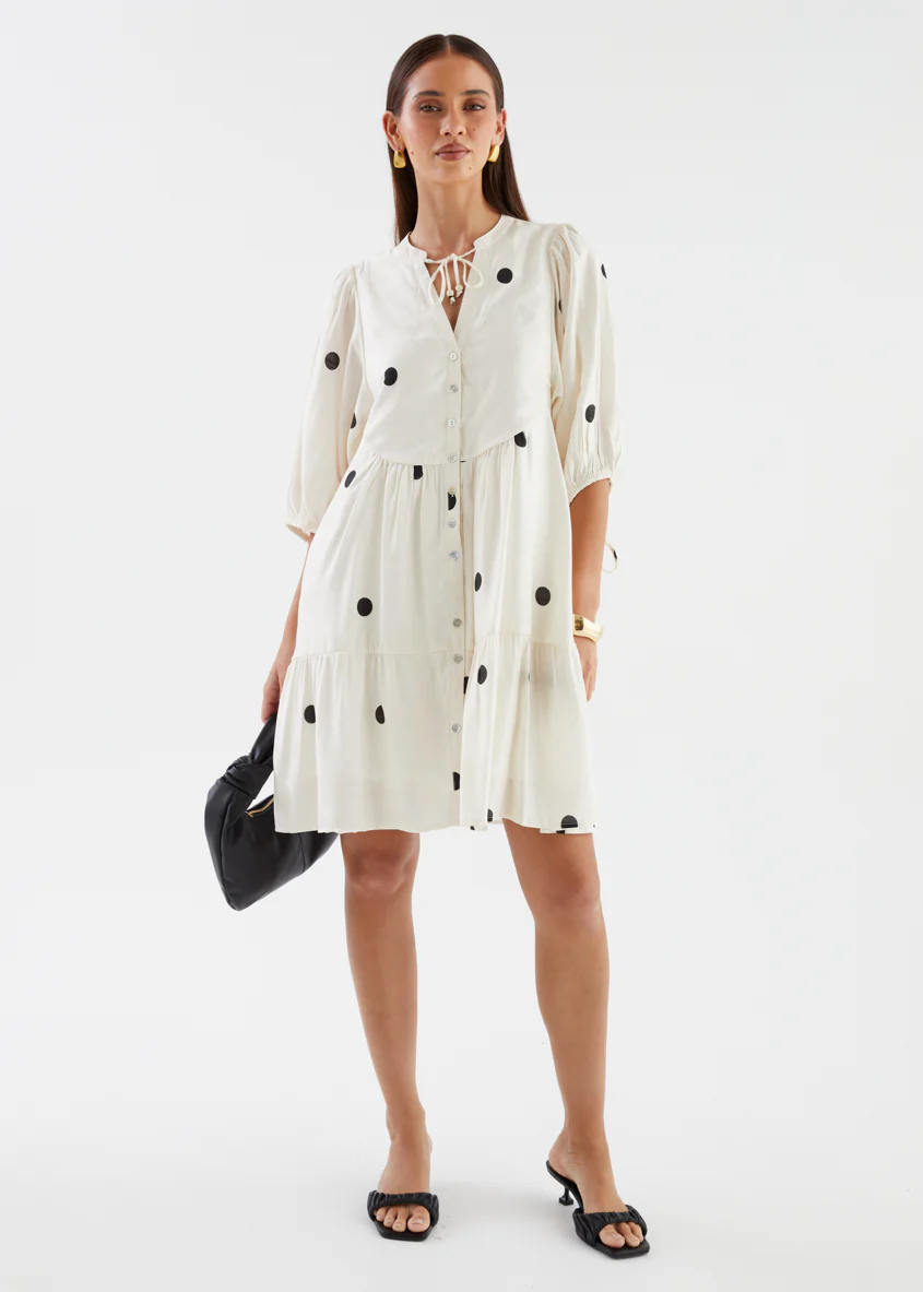 Iselin Dress - Ivory Polka