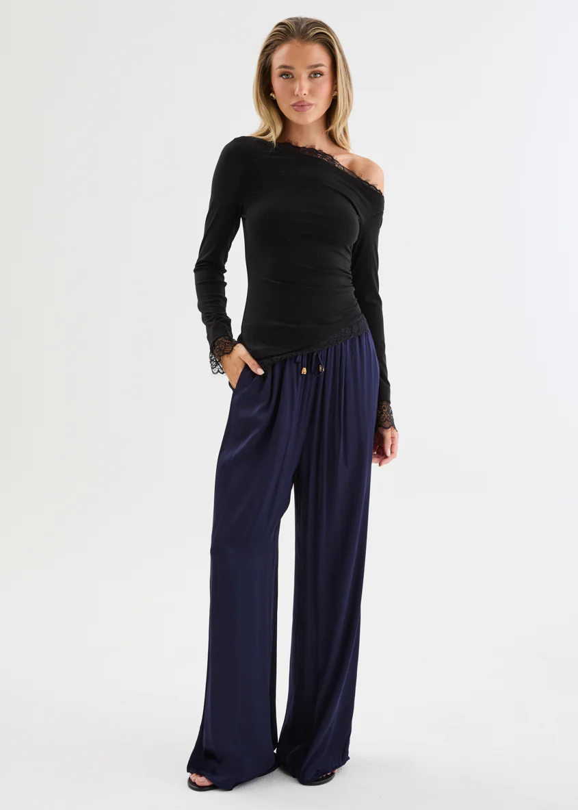 Isla Asymmetric Lace Top - Black - Image 3