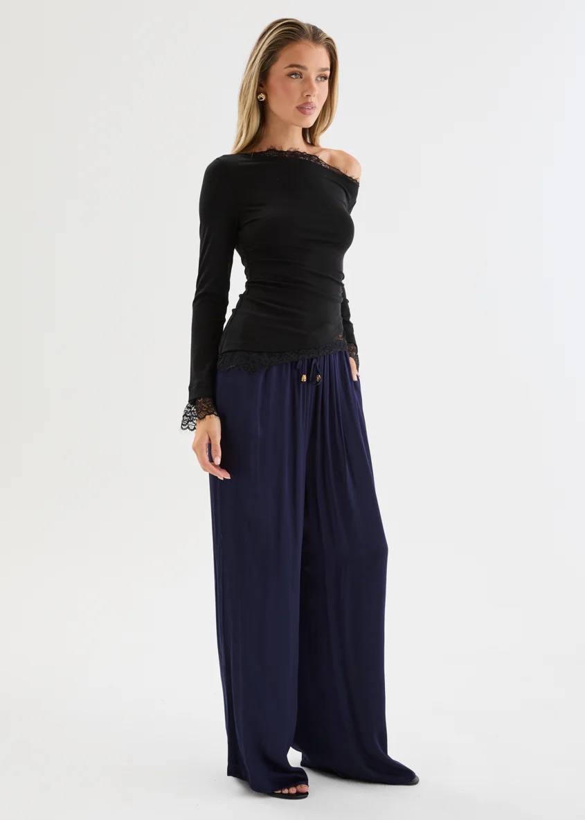 Isla Asymmetric Lace Top - Black - Image 6
