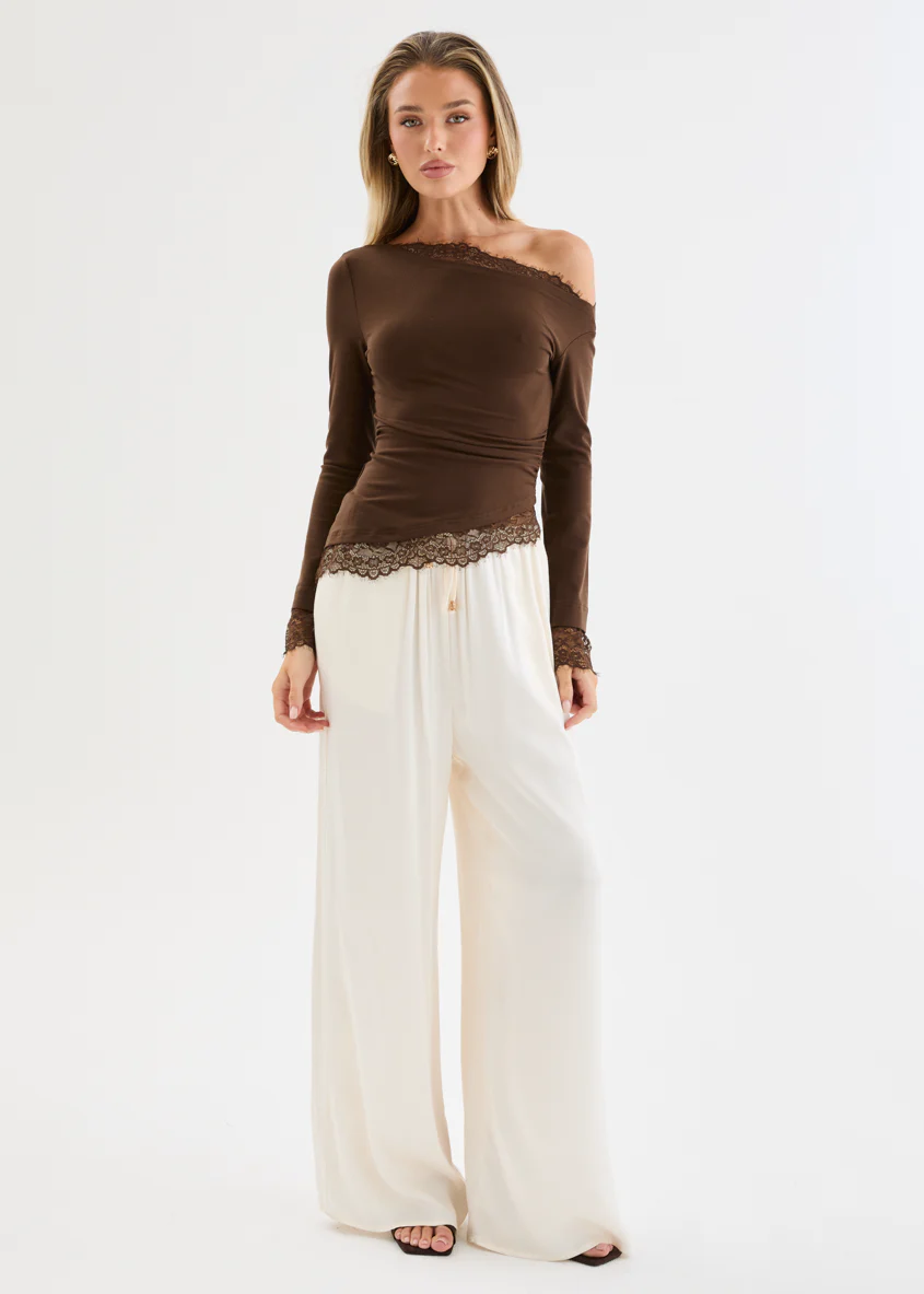 Isla Asymmetric Lace Top - Espresso - Image 2