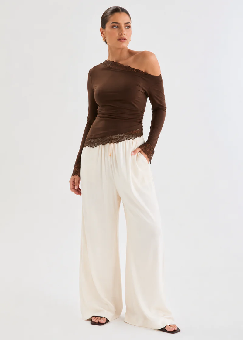 Isla Asymmetric Lace Top - Espresso - Image 3