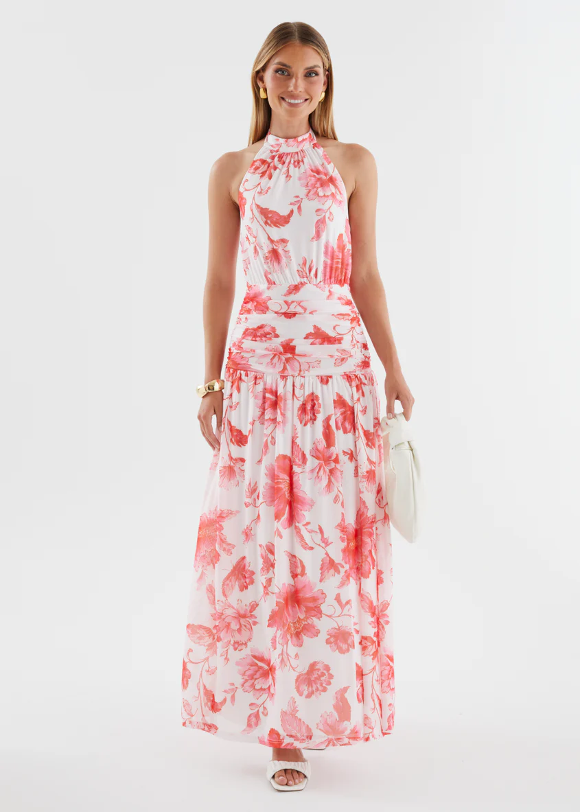 Ivannah Halter Mesh Maxi Dress - Pink Flowers - Image 5