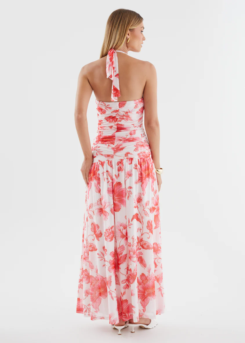 Ivannah Halter Mesh Maxi Dress - Pink Flowers - Image 7