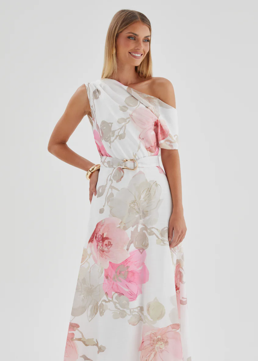 Jacqui Drop Shoulder Midi Dress - Pink Floral - Image 2