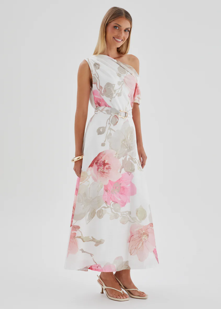 Jacqui Drop Shoulder Midi Dress - Pink Floral - Image 3