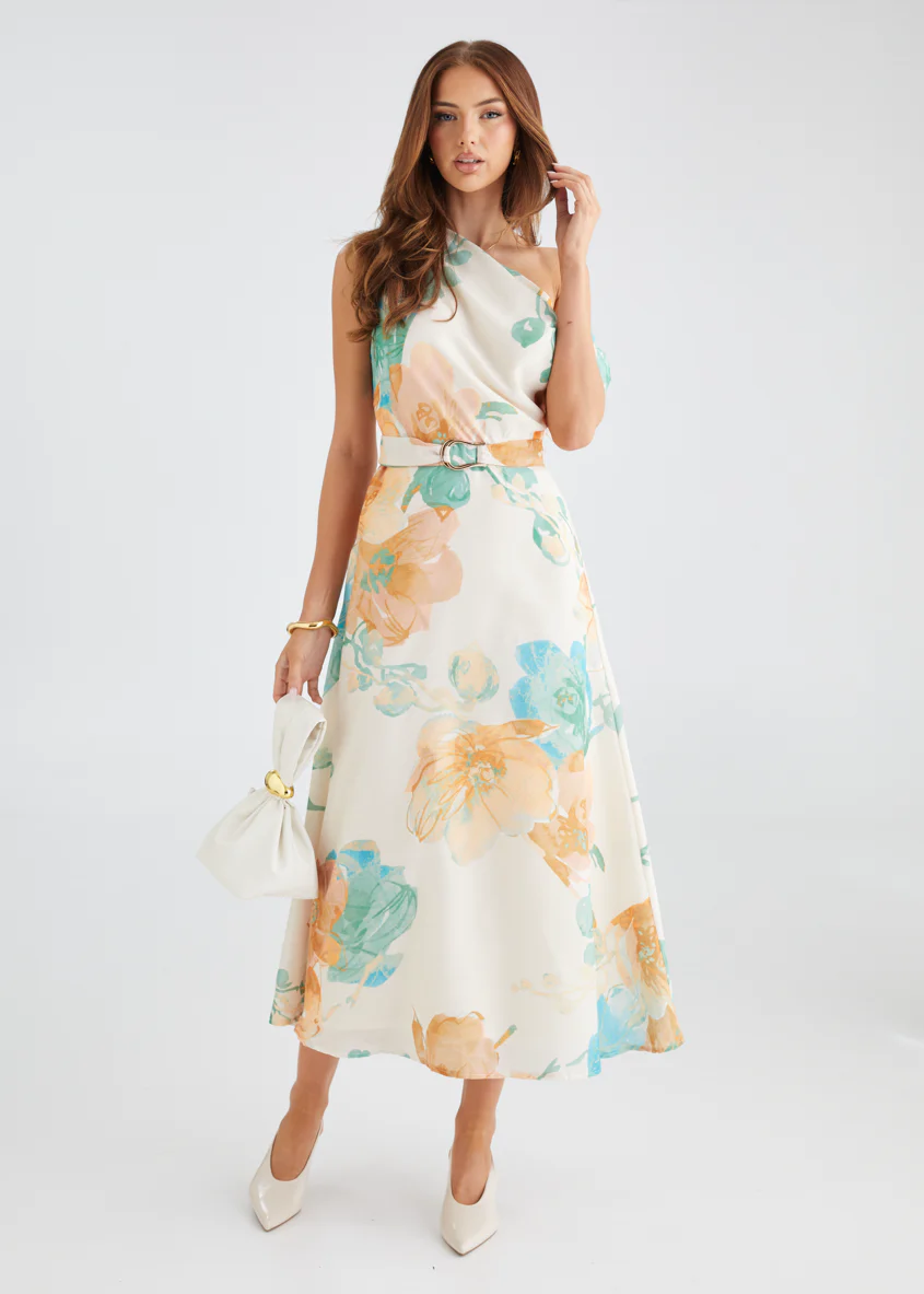 Jacqui Drop Shoulder Midi Dress - Tangerine Floral - Image 5