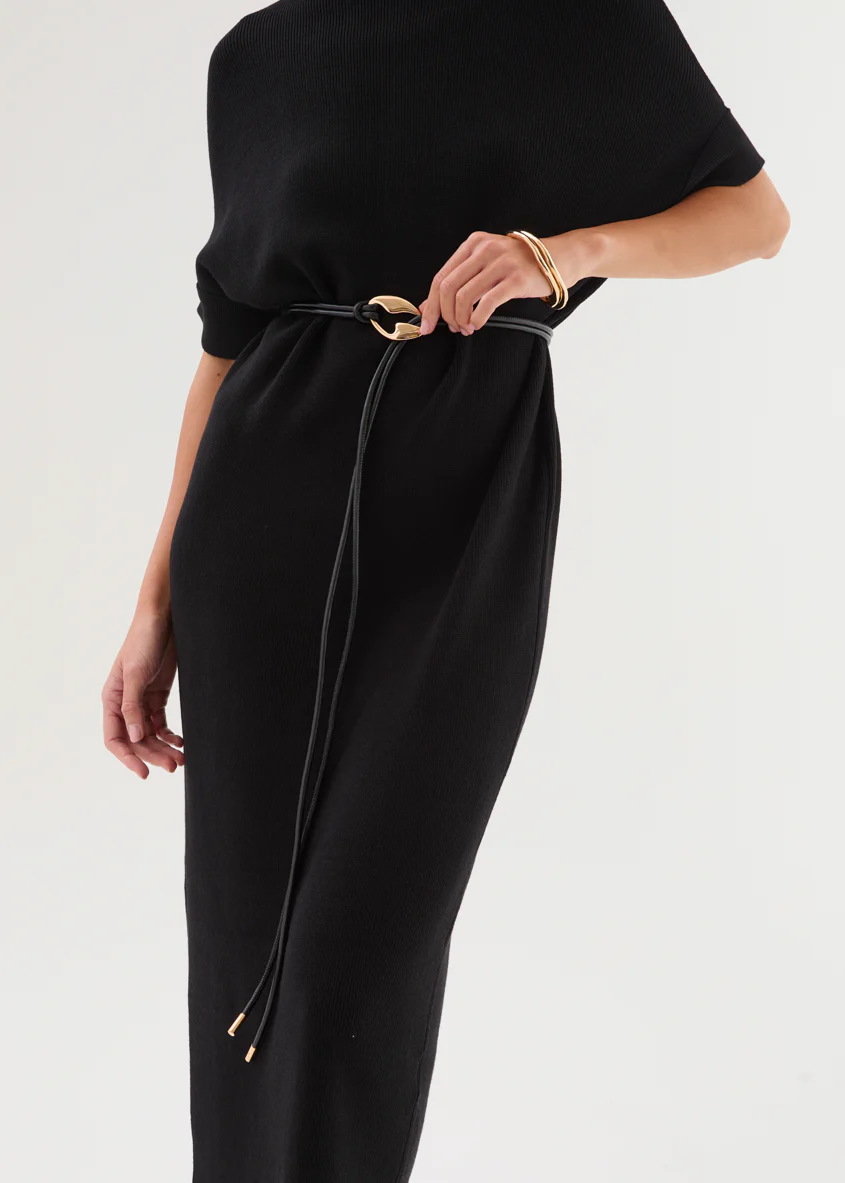 Jamarni Knit Midi Dress with Belt - Black - Image 7