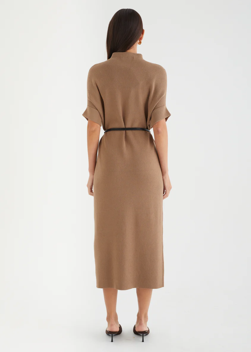 Jamarni Knit Midi Dress with Belt - Latte - Image 8