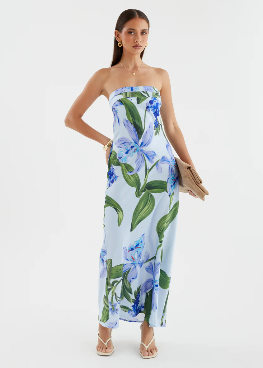 Jamie Strapless Maxi Dress - Blue Floral - Image 2