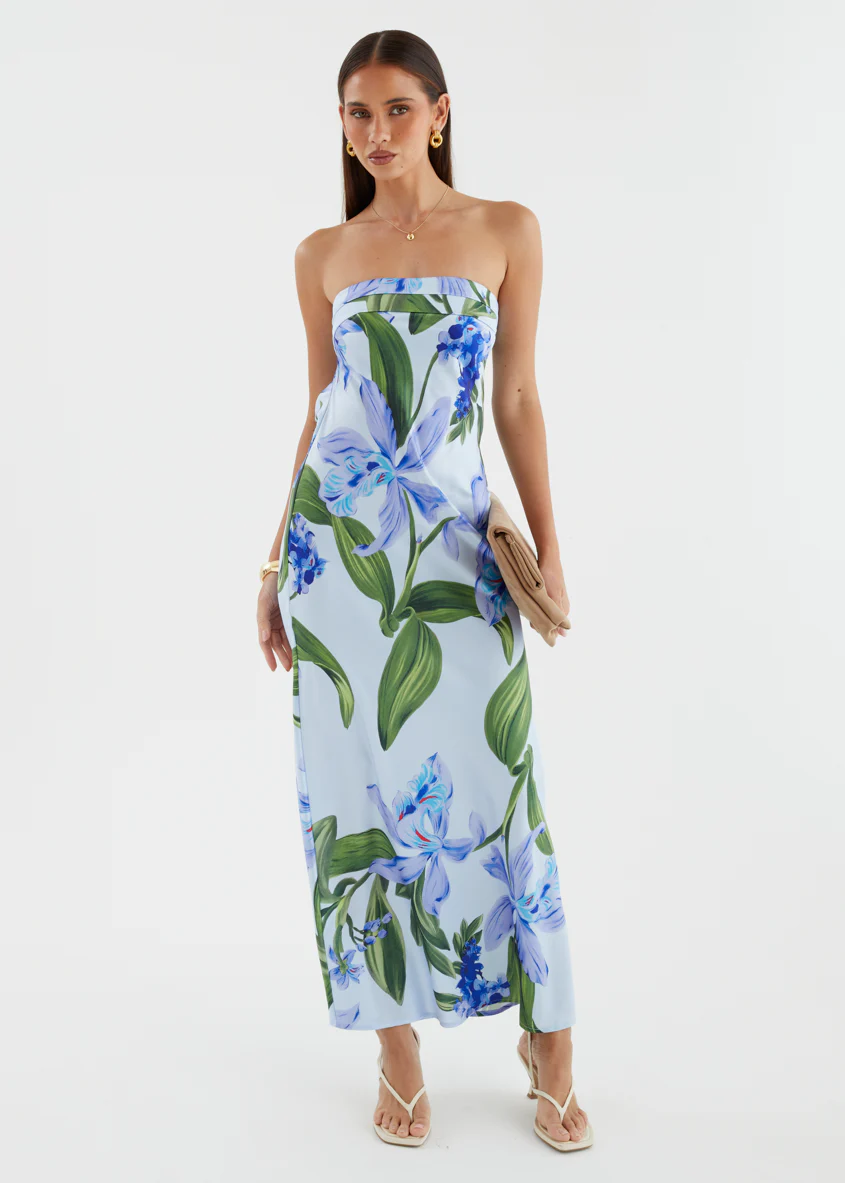 Jamie Strapless Maxi Dress - Blue Floral - Image 4