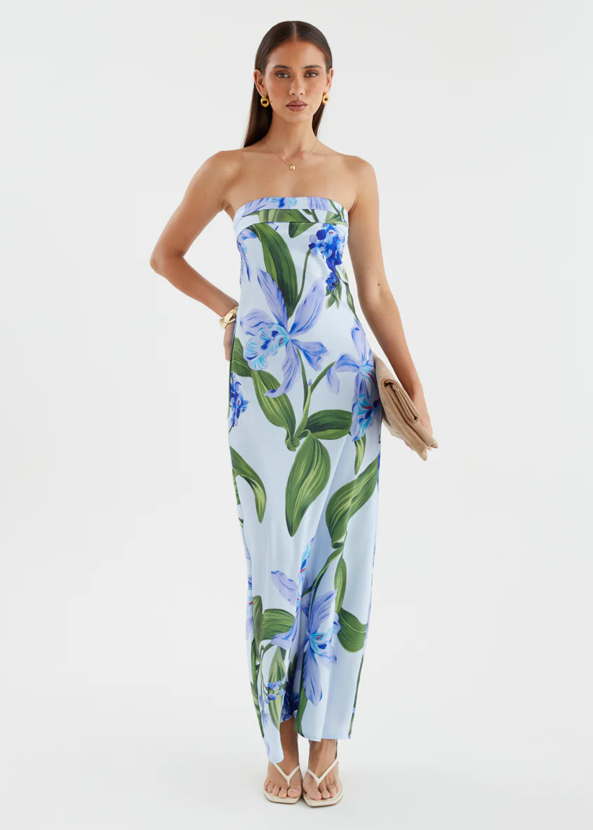 Jamie Strapless Maxi Dress - Blue Floral - Image 5