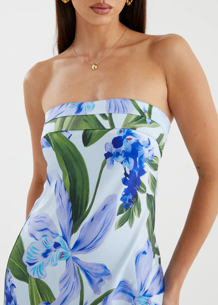 Jamie Strapless Maxi Dress - Blue Floral - Image 8