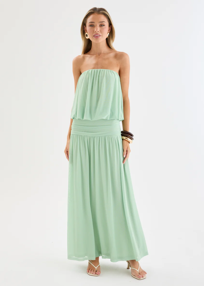 Janey Strapless Mesh Maxi Dress - Mint