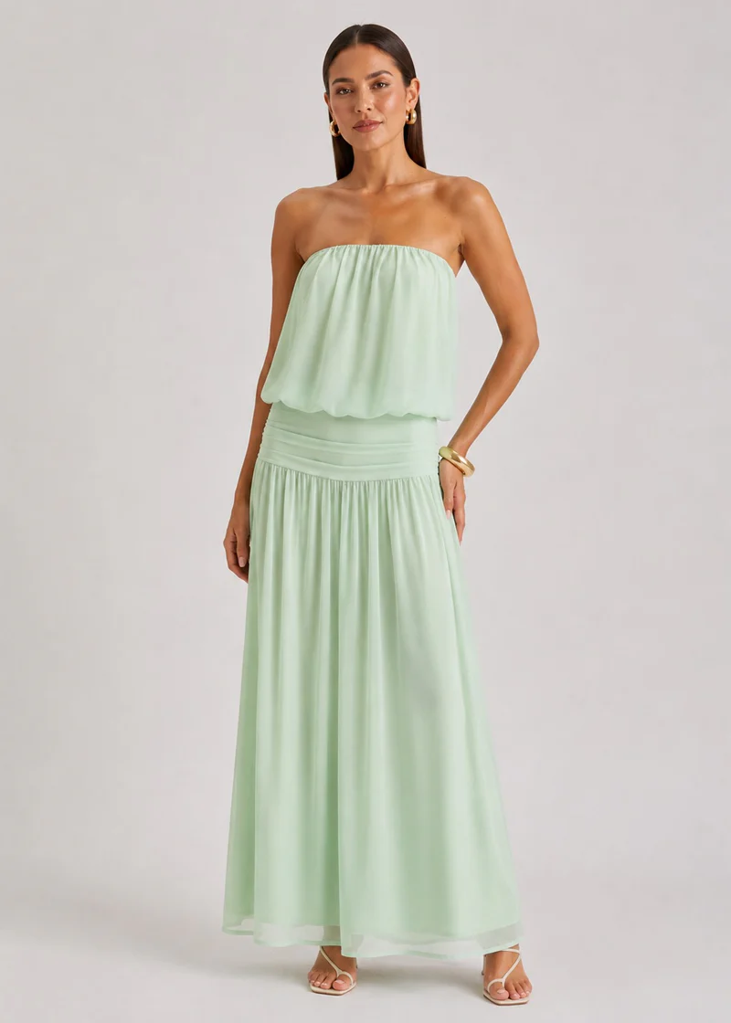 Janey Strapless Mesh Maxi Dress - Mint - Image 3