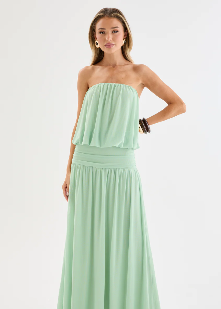 Janey Strapless Mesh Maxi Dress - Mint - Image 4