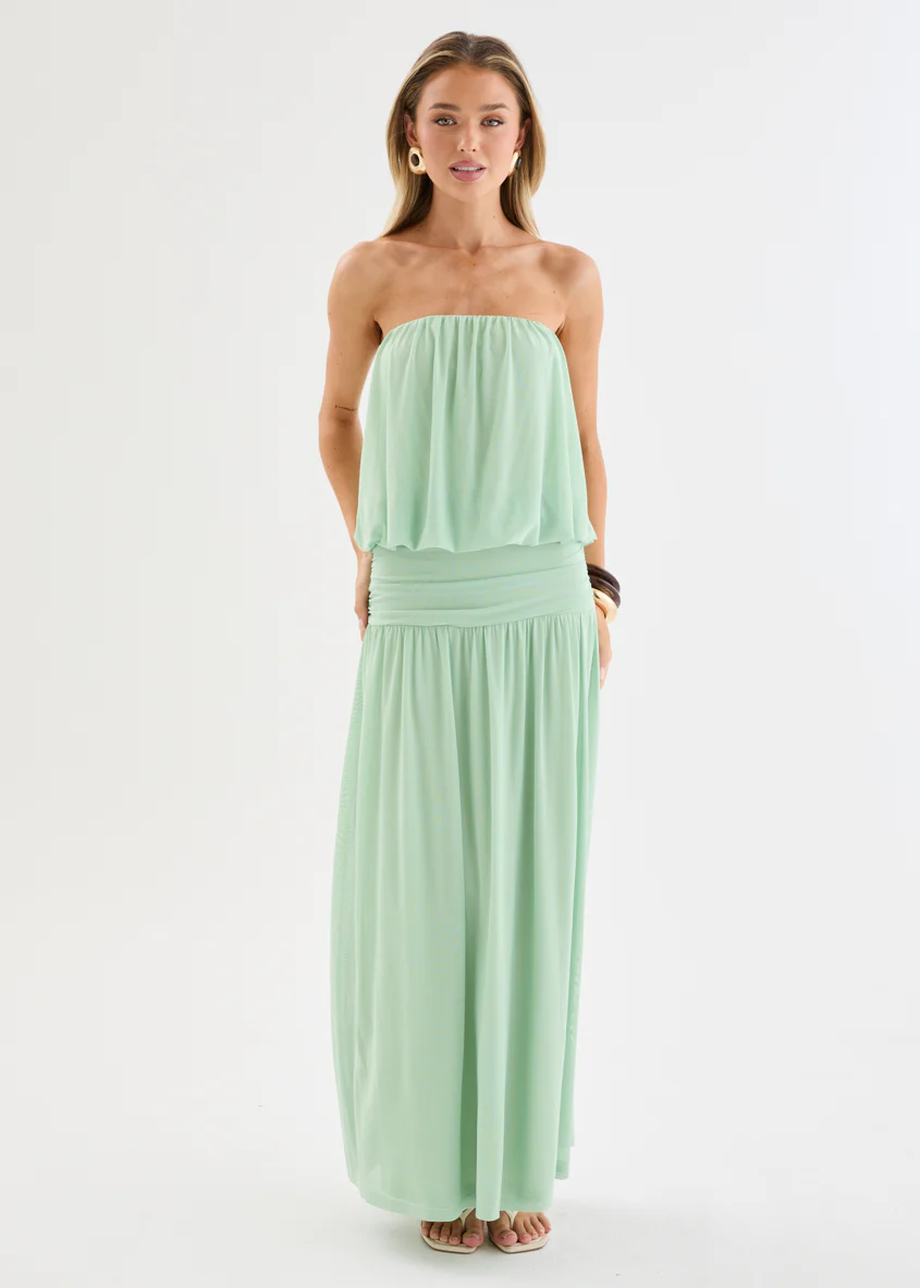 Janey Strapless Mesh Maxi Dress - Mint - Image 5