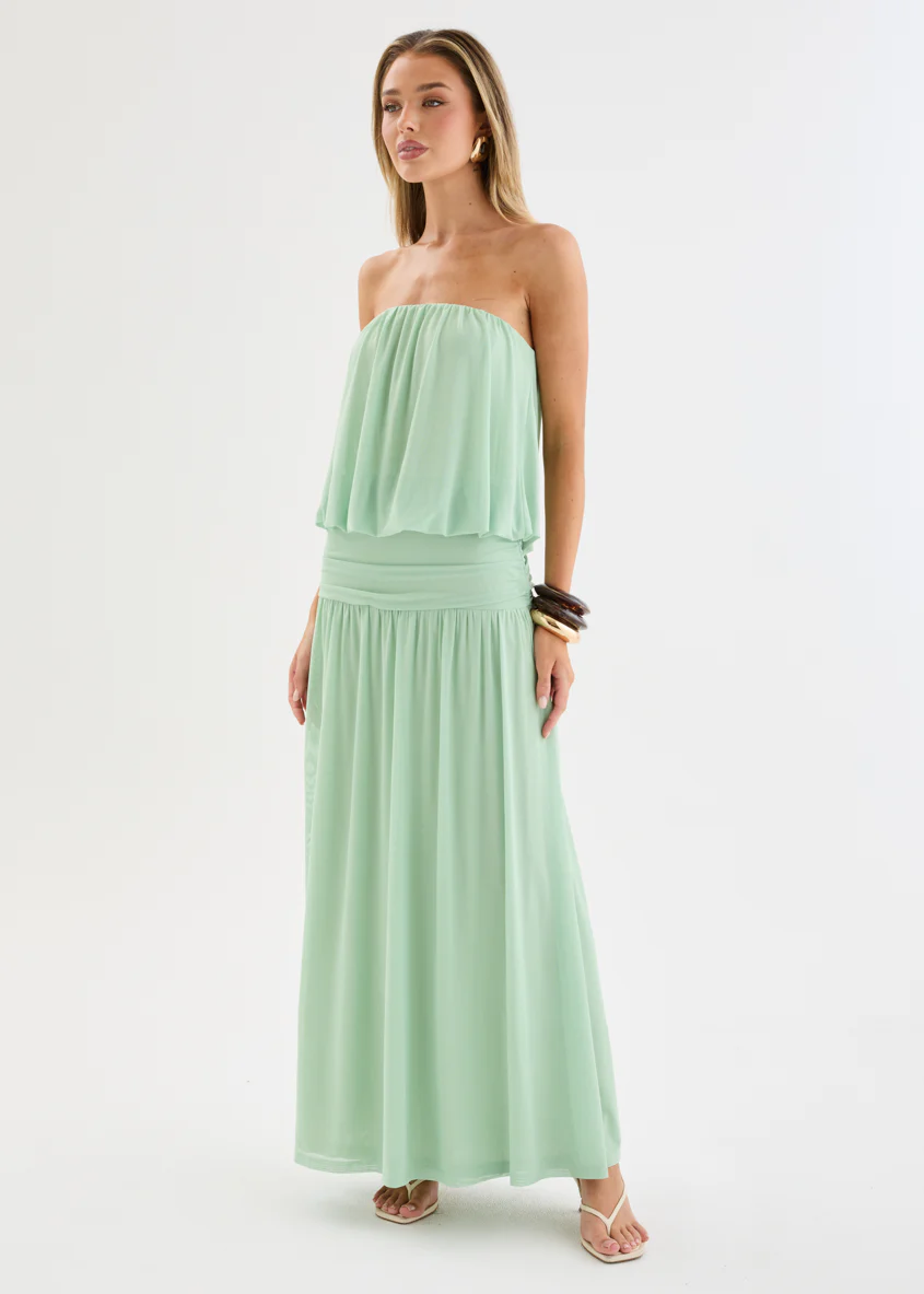Janey Strapless Mesh Maxi Dress - Mint - Image 6