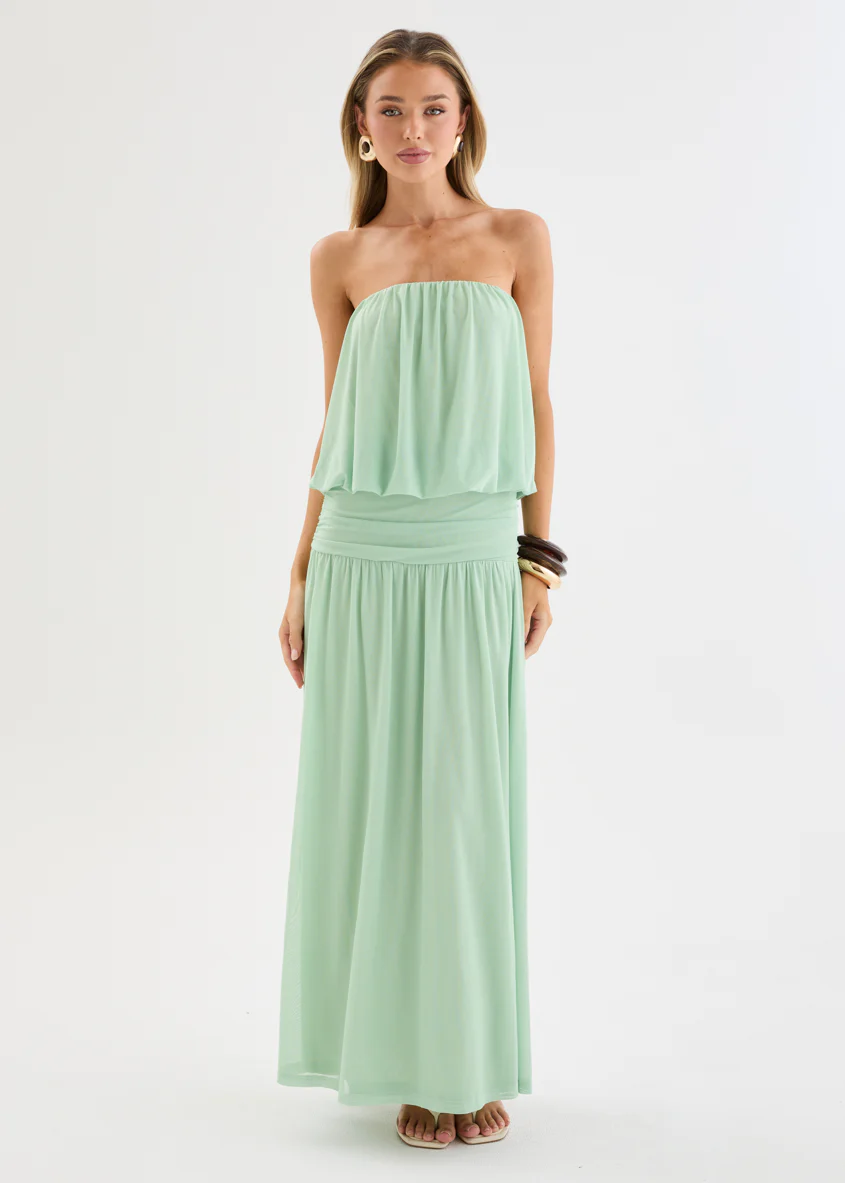 Janey Strapless Mesh Maxi Dress - Mint - Image 7