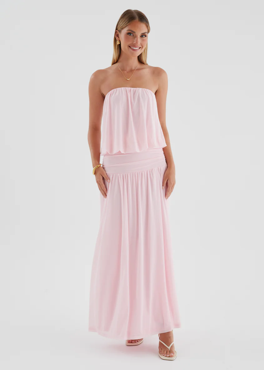 Janey Strapless Mesh Maxi Dress - Pink