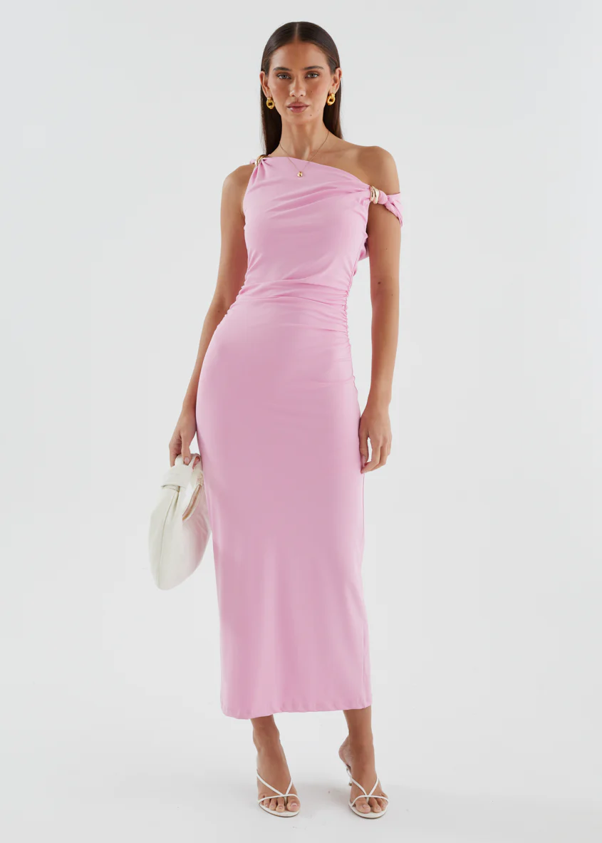 Javah One Shoulder Midi Dress - Pink - Image 3