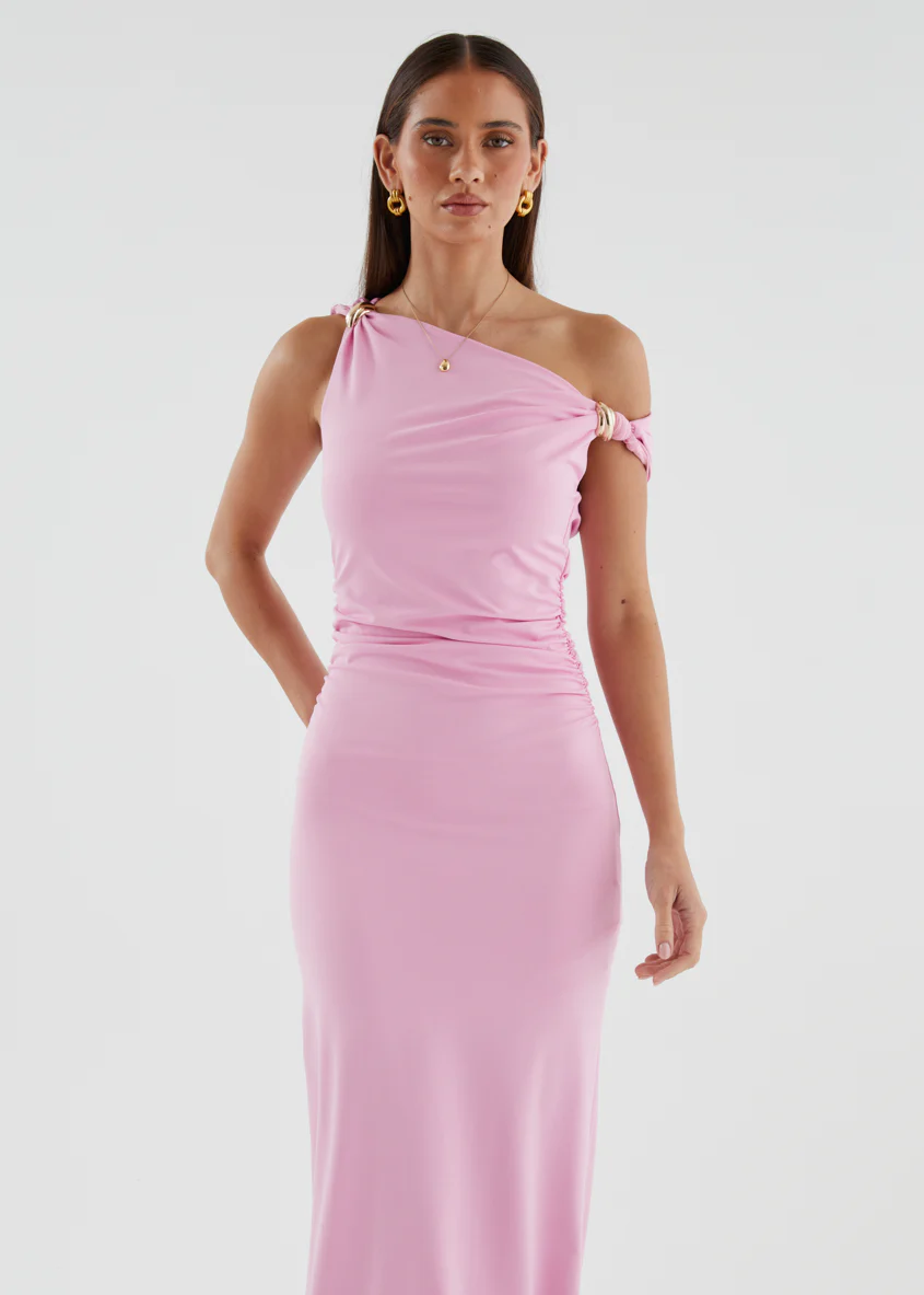 Javah One Shoulder Midi Dress - Pink - Image 4