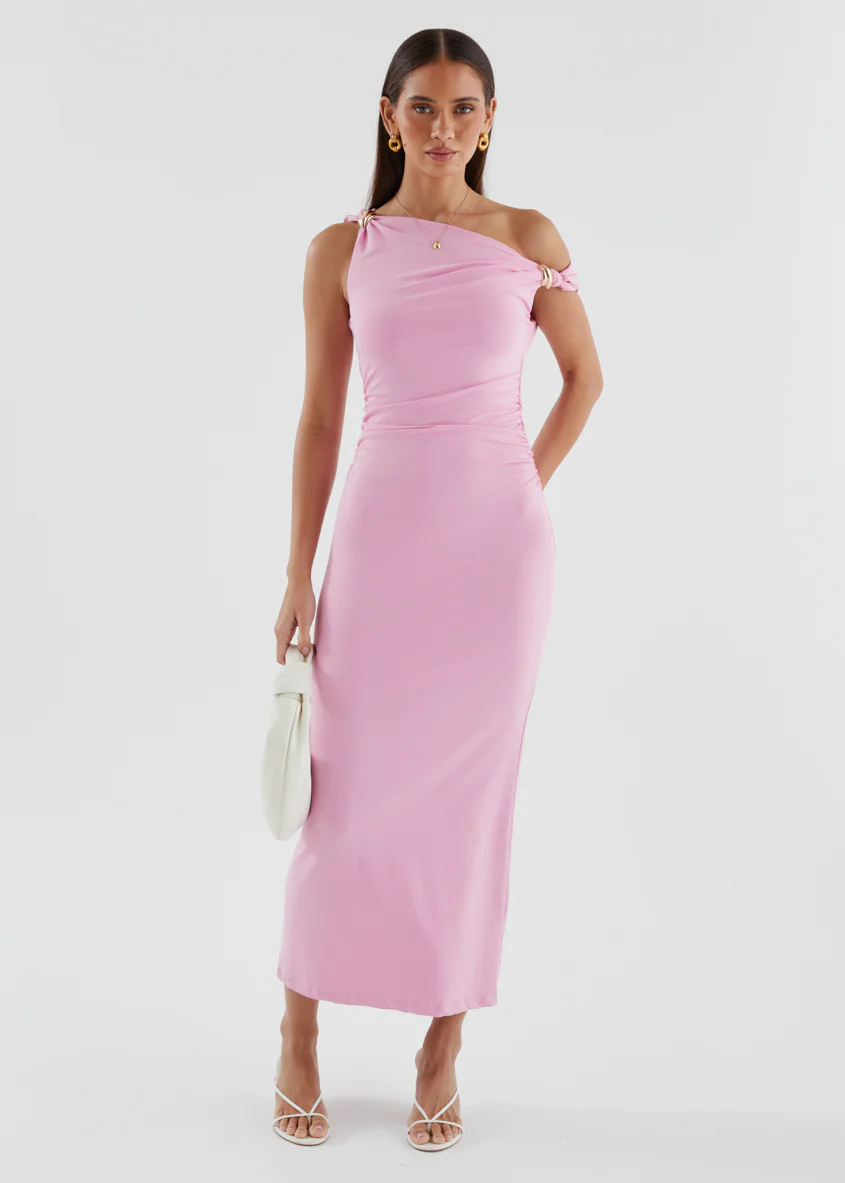 Javah One Shoulder Midi Dress - Pink - Image 6
