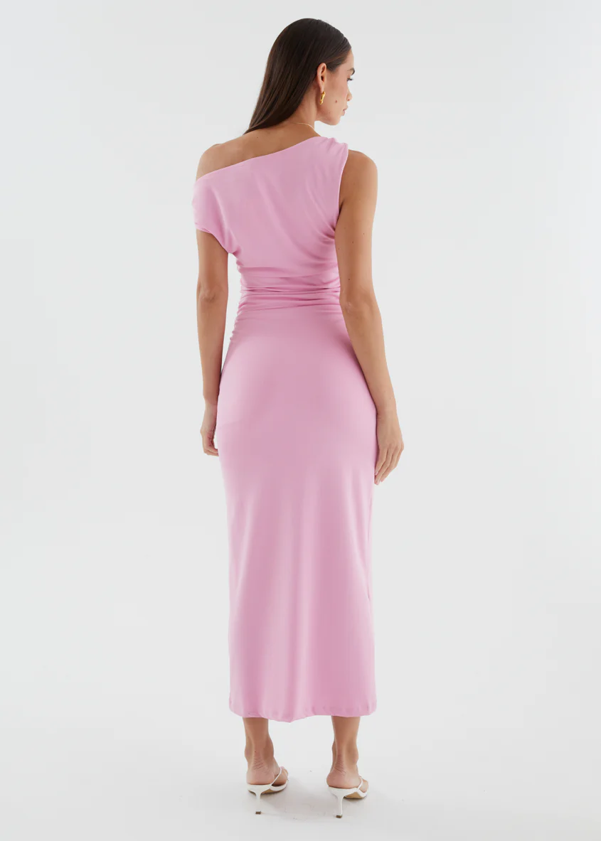 Javah One Shoulder Midi Dress - Pink - Image 8