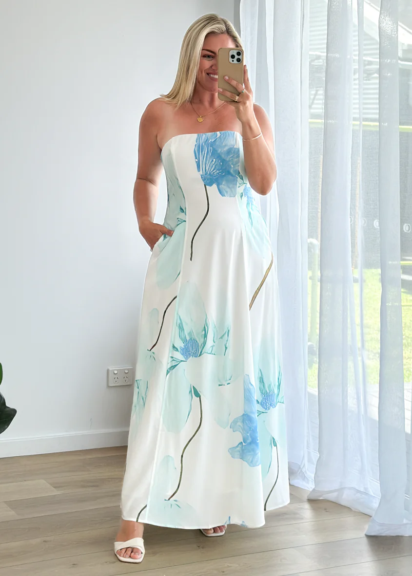 Jayde Strapless Maxi Dress - Blue Flowers - Image 2