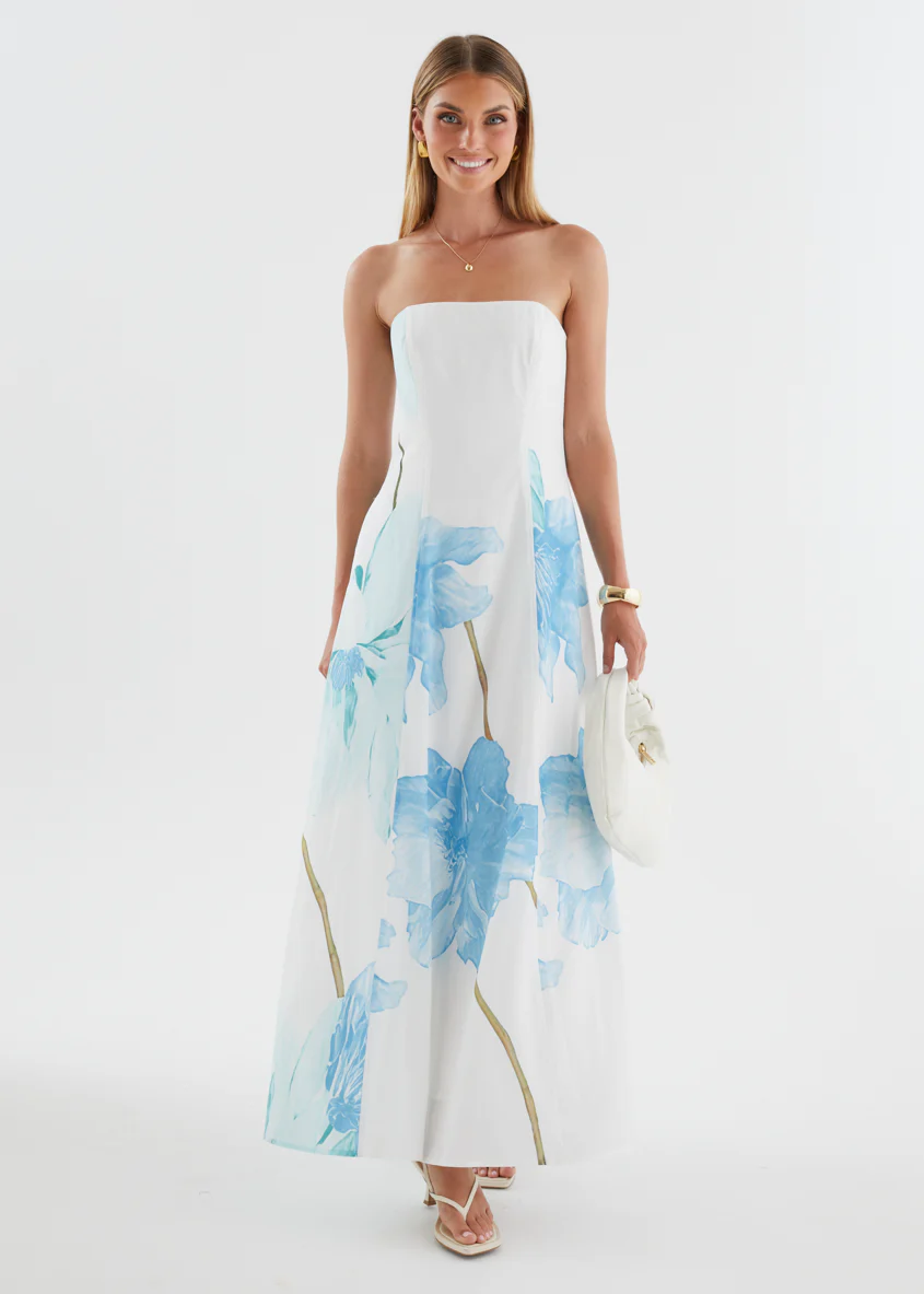 Jayde Strapless Maxi Dress - Blue Flowers - Image 3