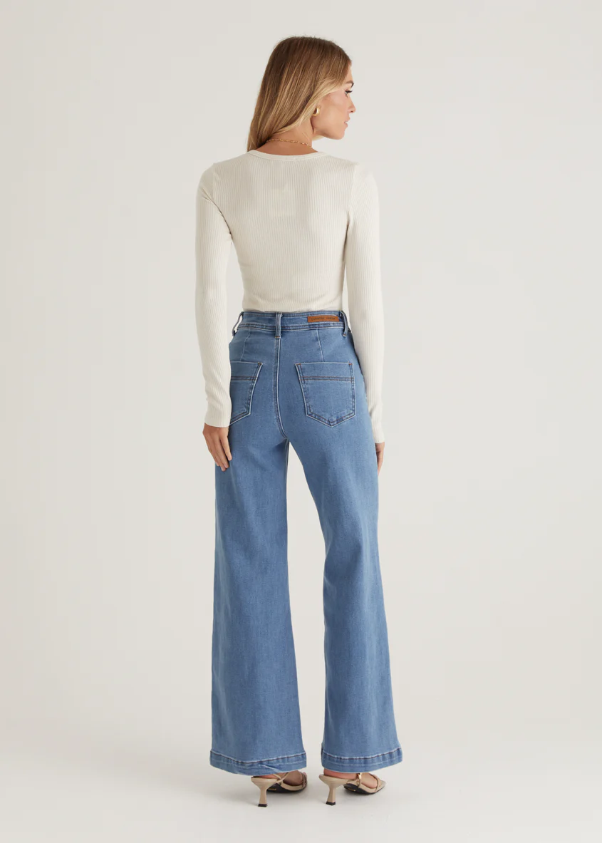 Jess Stretch Wide Leg Jeans - Light Blue - Image 14