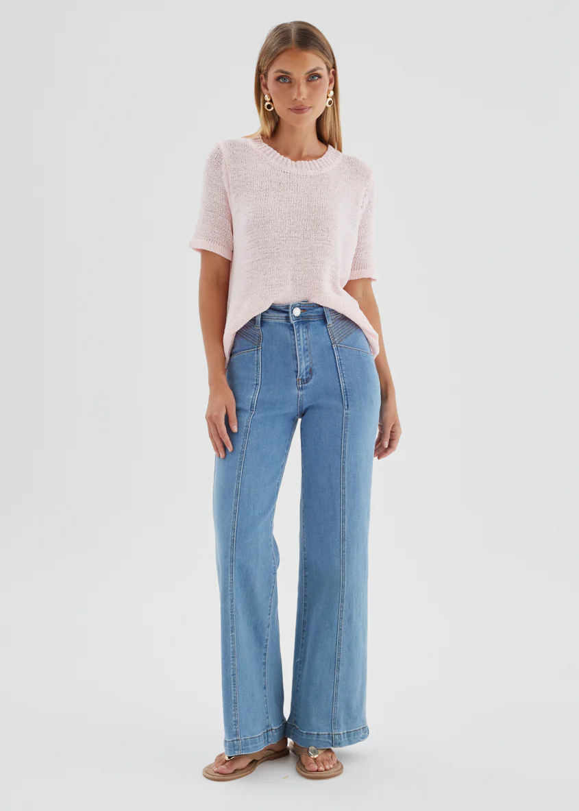 Jess Stretch Wide Leg Jeans - Light Blue - Image 2