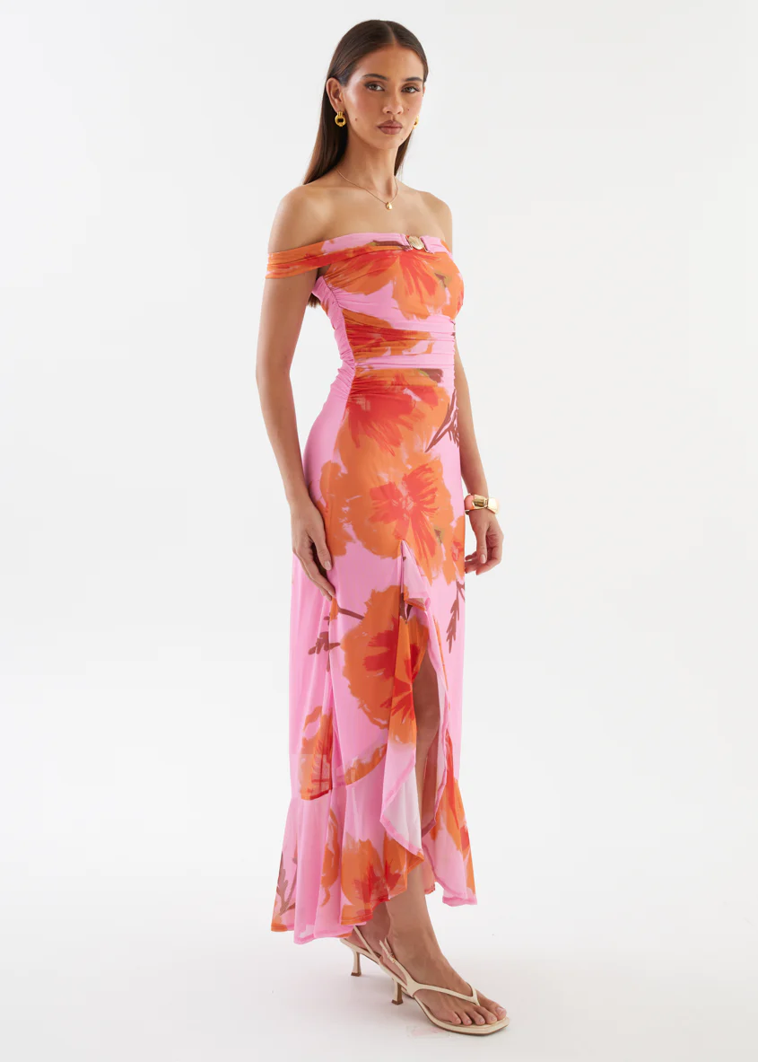 Jiya Off Shoulder Mesh Maxi Dress - Pink Hibiscus - Image 6