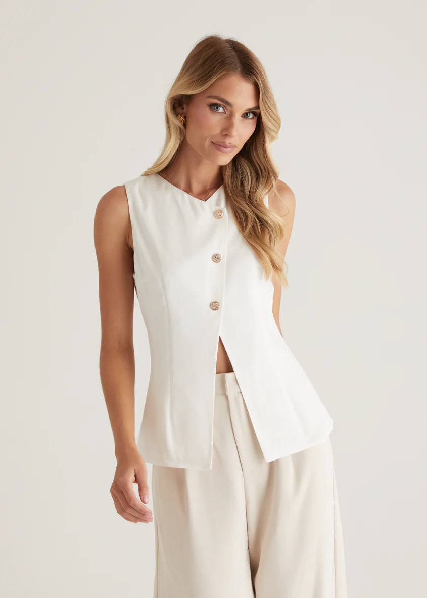 Jolie Vest Top - Off White - Image 5