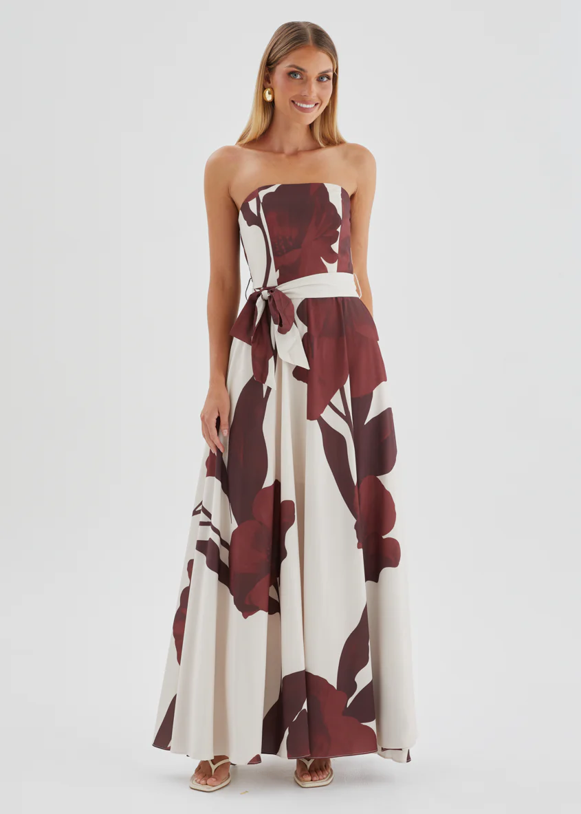 Jorgia Strapless Maxi Dress - Chocolate Floral - Image 2