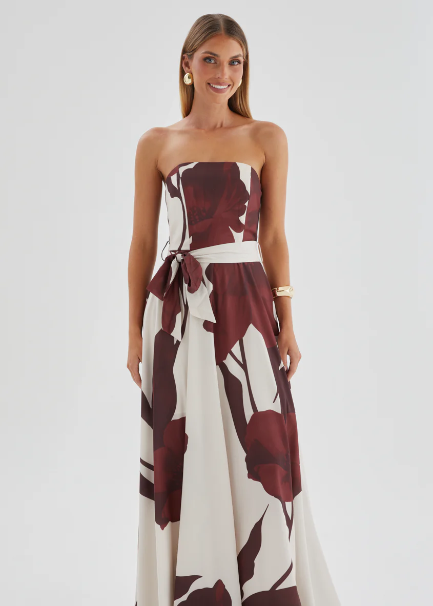 Jorgia Strapless Maxi Dress - Chocolate Floral - Image 3