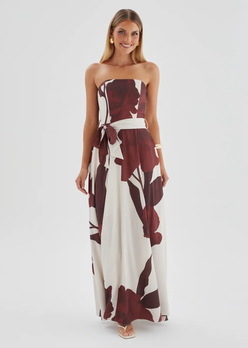 Jorgia Strapless Maxi Dress - Chocolate Floral - Image 4