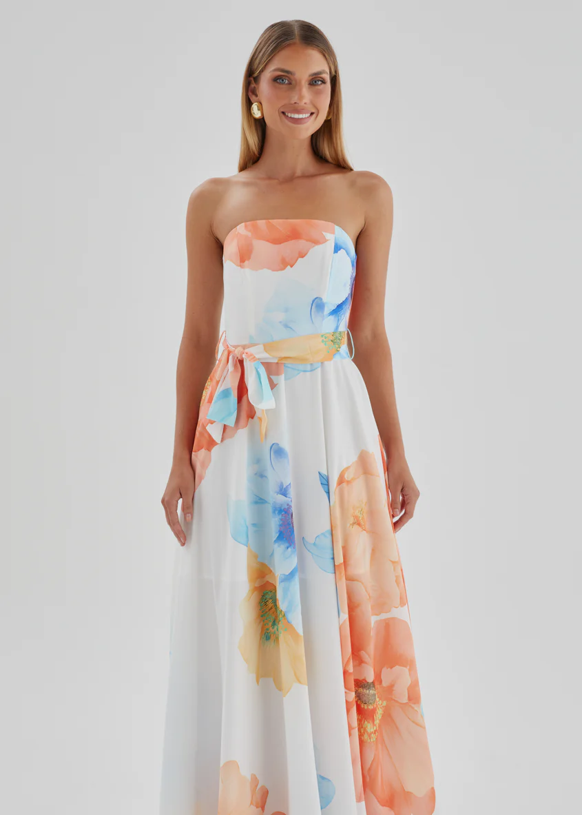 Jorgia Strapless Maxi Dress - Orange Bloom - Image 3