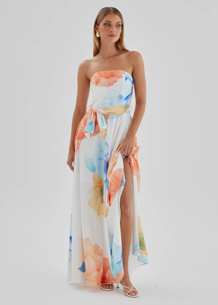 Jorgia Strapless Maxi Dress - Orange Bloom - Image 4
