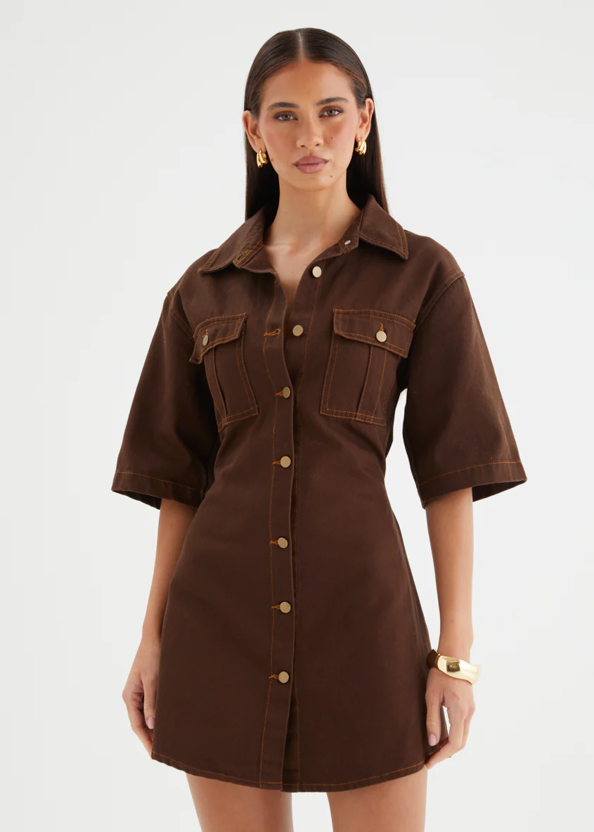Jorra Denim Dress - Choc - Image 2