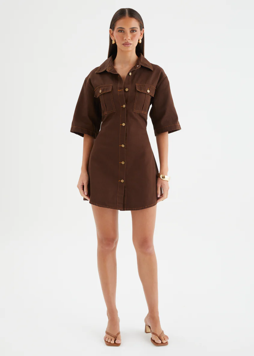 Jorra Denim Dress - Choc - Image 4